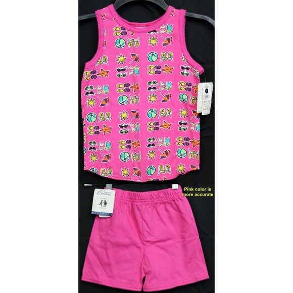 VTG Y2K Carter's Summer Shorts Shirt Outfit Girls sz 5 Pink Beach Vacation Pool - Picture 1 of 7